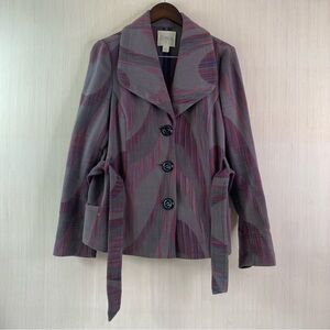 Anthropologie Cidra Women's Woven Multicolor Jacquard Belted Jacket 14 (FLAW)